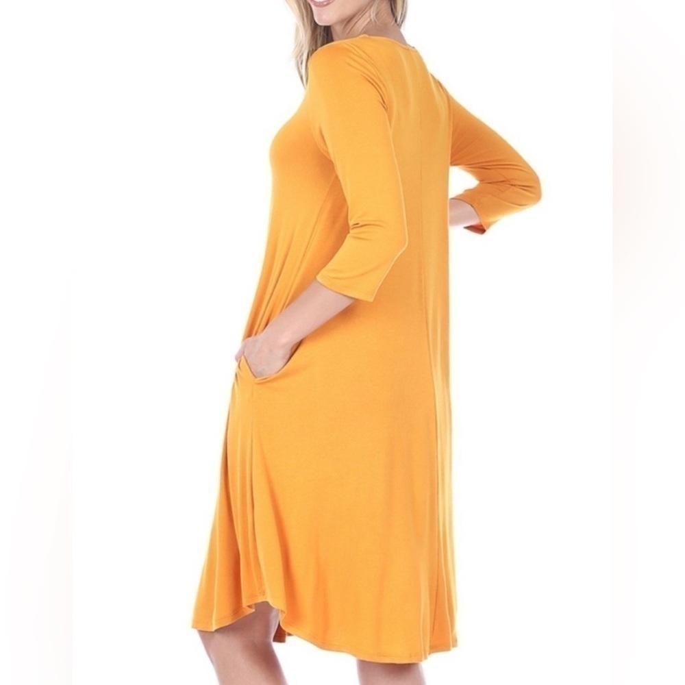 ZENANA scoop neck 3/4 sleeve a line swing dress spring summer fall - Picture 3 of 5